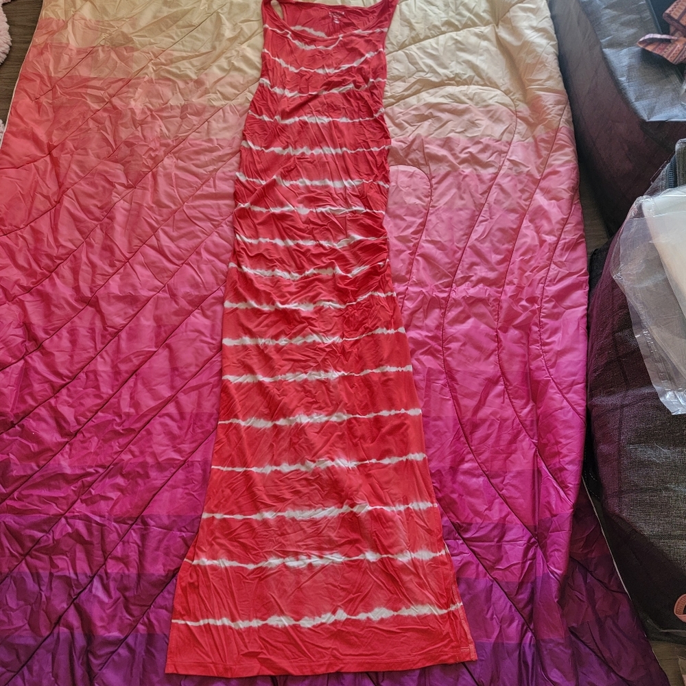 Stretchy Long Dress Pink and White Maxi Dress